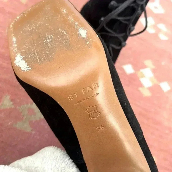 By Far Claude Lace Up Black Suede Booties Square Toe - Picture 12 of 13